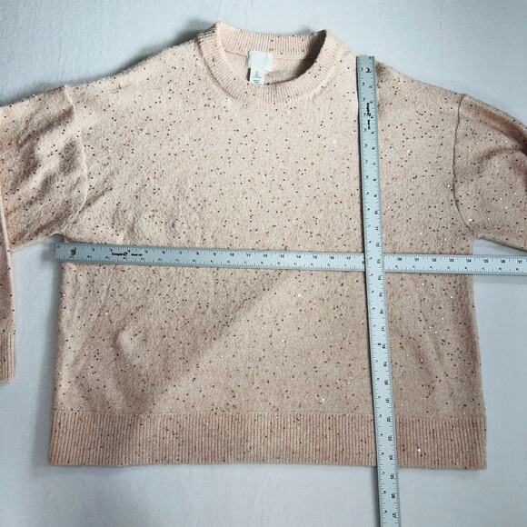 H & M Women's Knit Sweaters Size Large Pink and Gold Sequin Crewneck Pullover - Picture 9 of 13